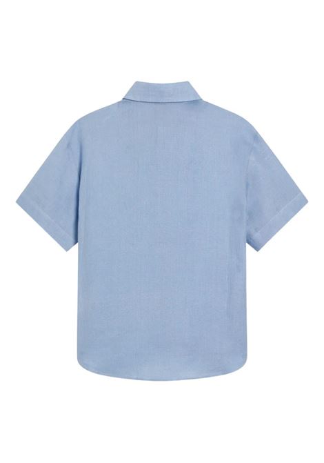 Camicia a Maniche Corte In Tela Di Lino Azzurra DOLCE & GABBANA KIDS | L44S55-FU4MHB3784